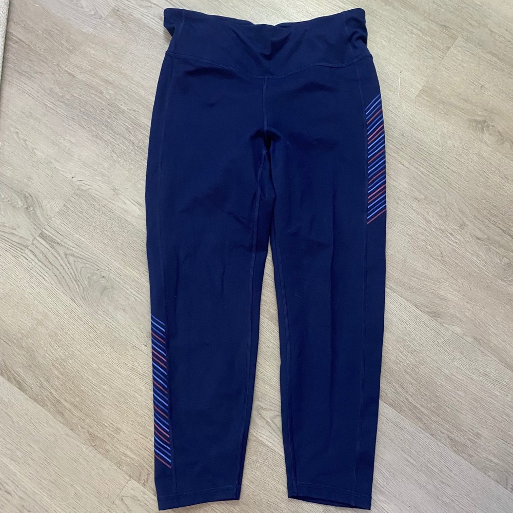 GapFit Leggings Womens Medium Navy Blue Blackout Technology Striped Athletic